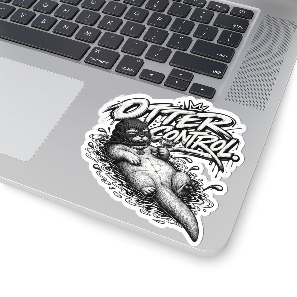 Otter Control Kiss-Cut Sticker — Black & White Lounge Otter Vinyl Decal | ARAW