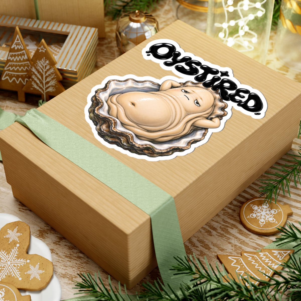 Oystired Sticker — Funny Tired Oyster Kiss-Cut Decal