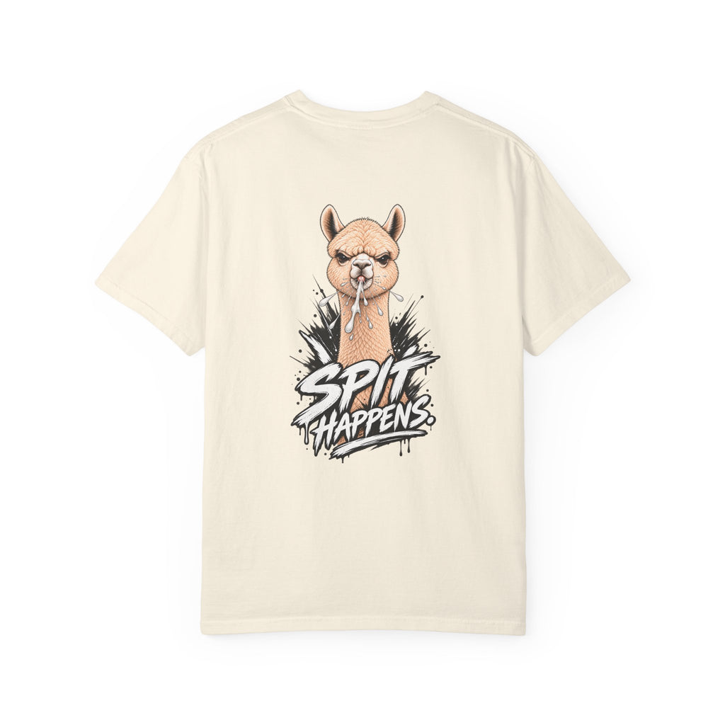 Spit Happens Funny Alpaca Tee — Garment-Dyed Graphic T-Shirt | ARAW