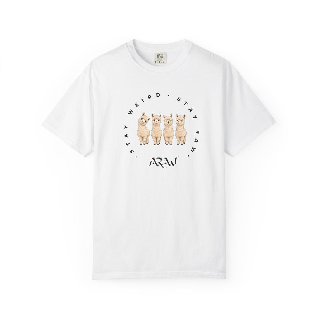 Spit Happens Funny Alpaca Tee — Garment-Dyed Graphic T-Shirt | ARAW