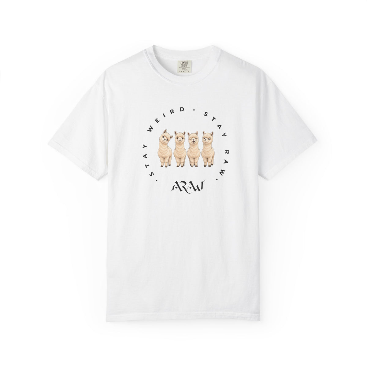 Spit Happens Funny Alpaca Tee — Garment-Dyed Graphic T-Shirt | ARAW