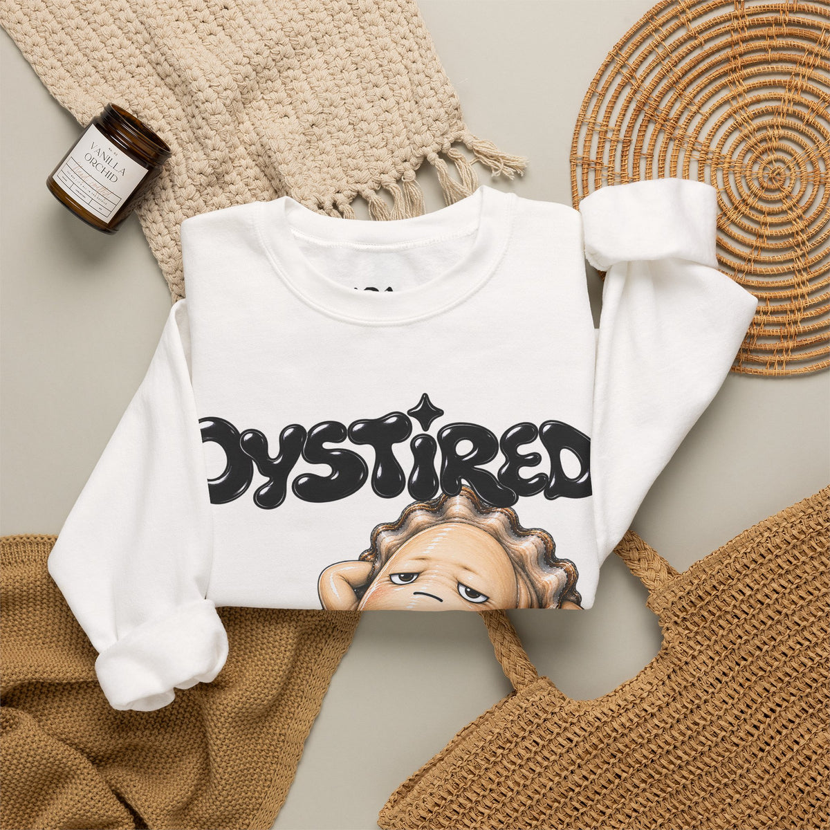 Oystired Crewneck Sweatshirt — Funny Oyster Graphic Pullover | ARAW