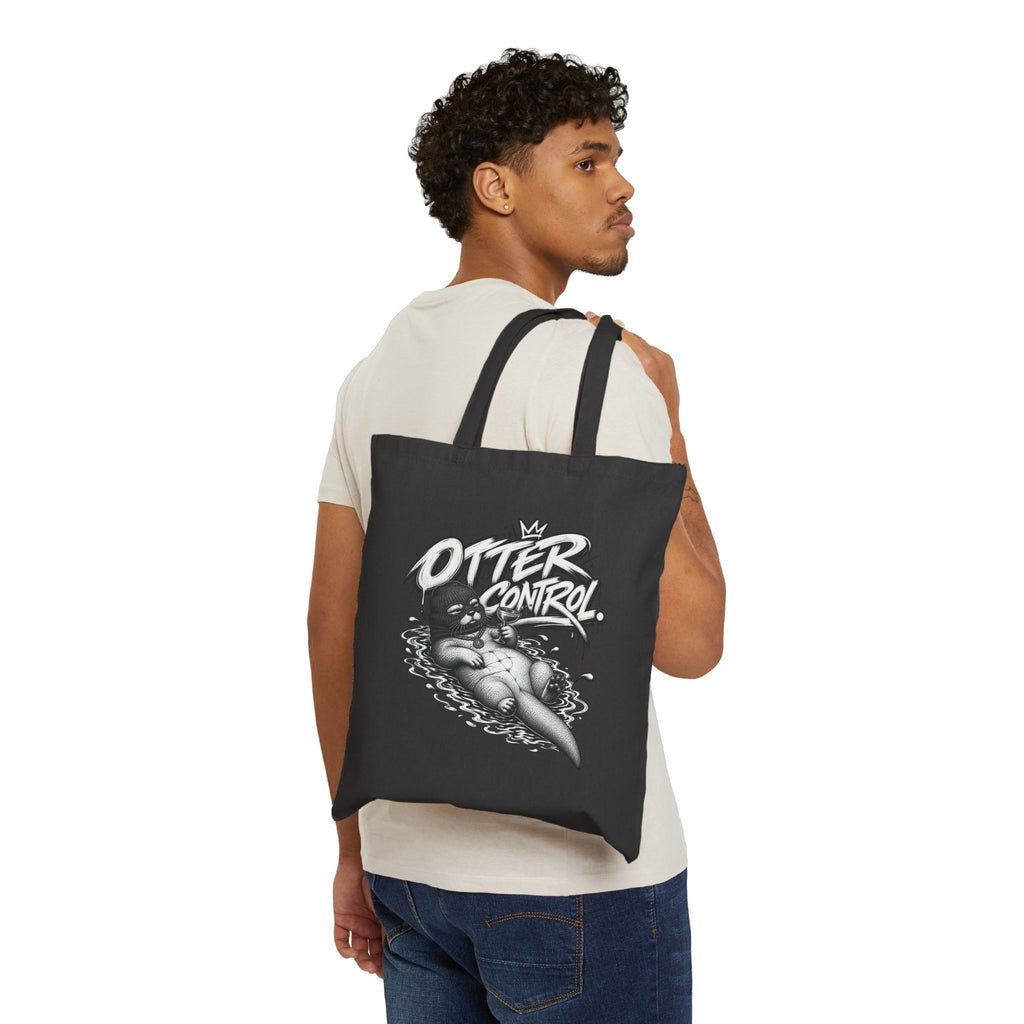 Otter Control Canvas Tote Bag — Retro Otter Illustration Cotton Shopper | ARAW