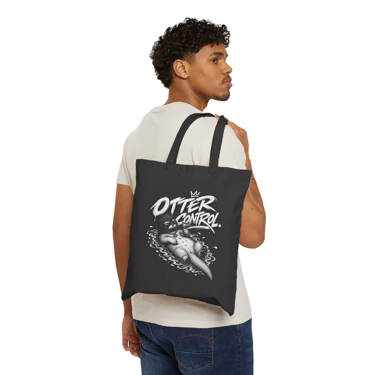 Otter Control Canvas Tote Bag — Retro Otter Illustration Cotton Shopper | ARAW