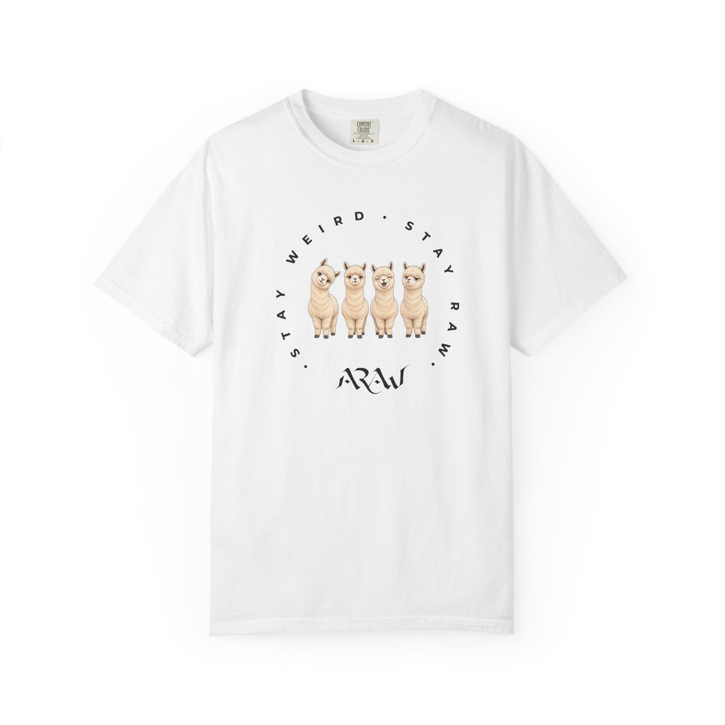 ARAW Illustration T-shirt — "Spit Happens" Funny Alpaca Tee