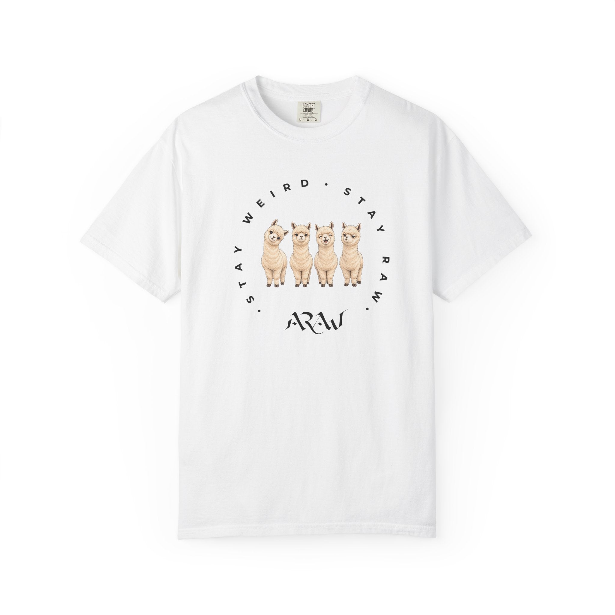 ARAW Illustration T-shirt — "Spit Happens" Funny Alpaca Tee