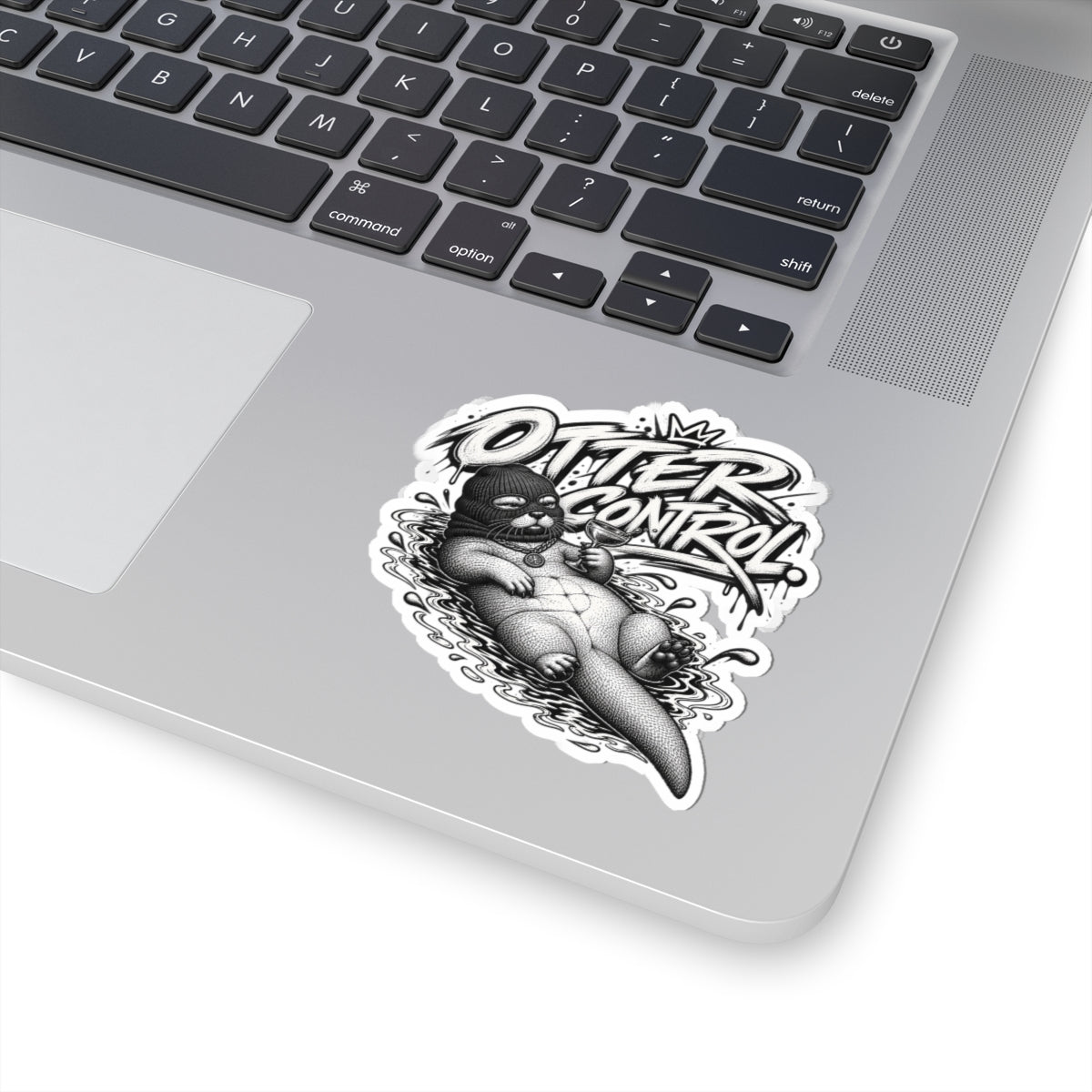 Otter Control Kiss-Cut Sticker — Black & White Lounge Otter Vinyl Decal | ARAW