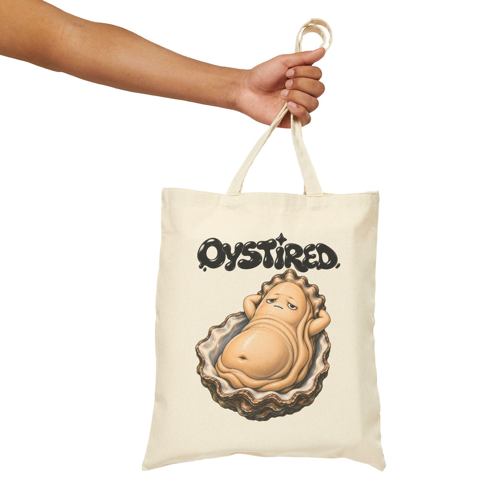 Oystired Canvas Tote Bag — Funny Lazy Oyster Beach Grocery Tote
