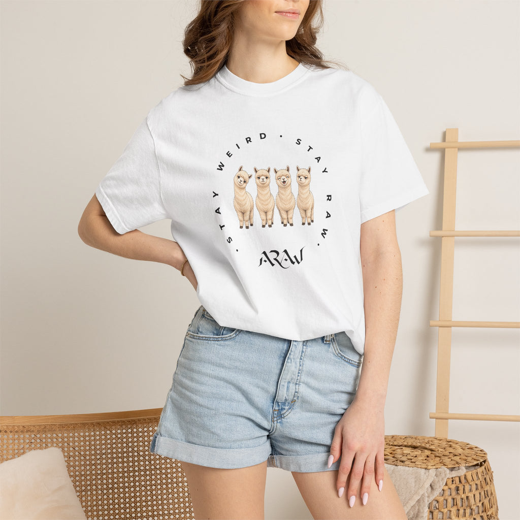 Spit Happens Funny Alpaca Tee — Garment-Dyed Graphic T-Shirt | ARAW