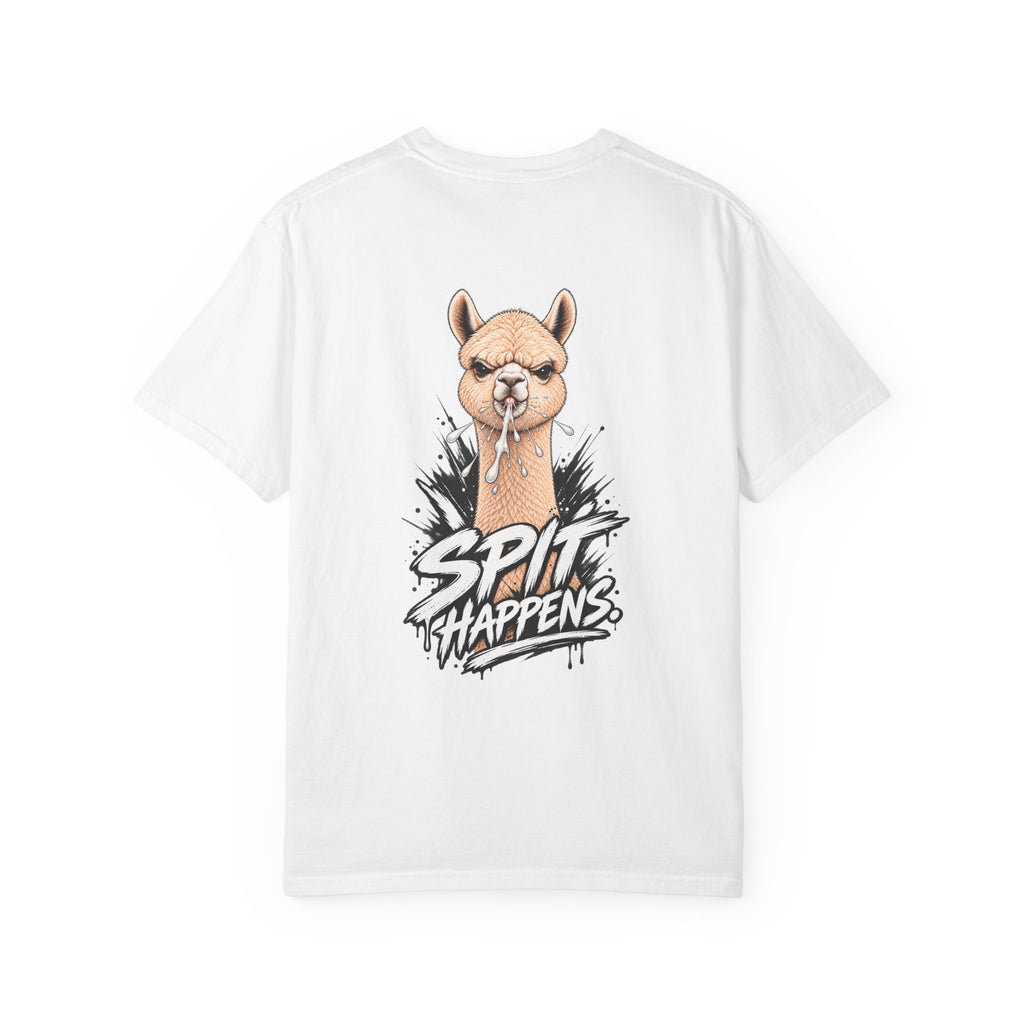 ARAW Illustration T-shirt — "Spit Happens" Funny Alpaca Tee