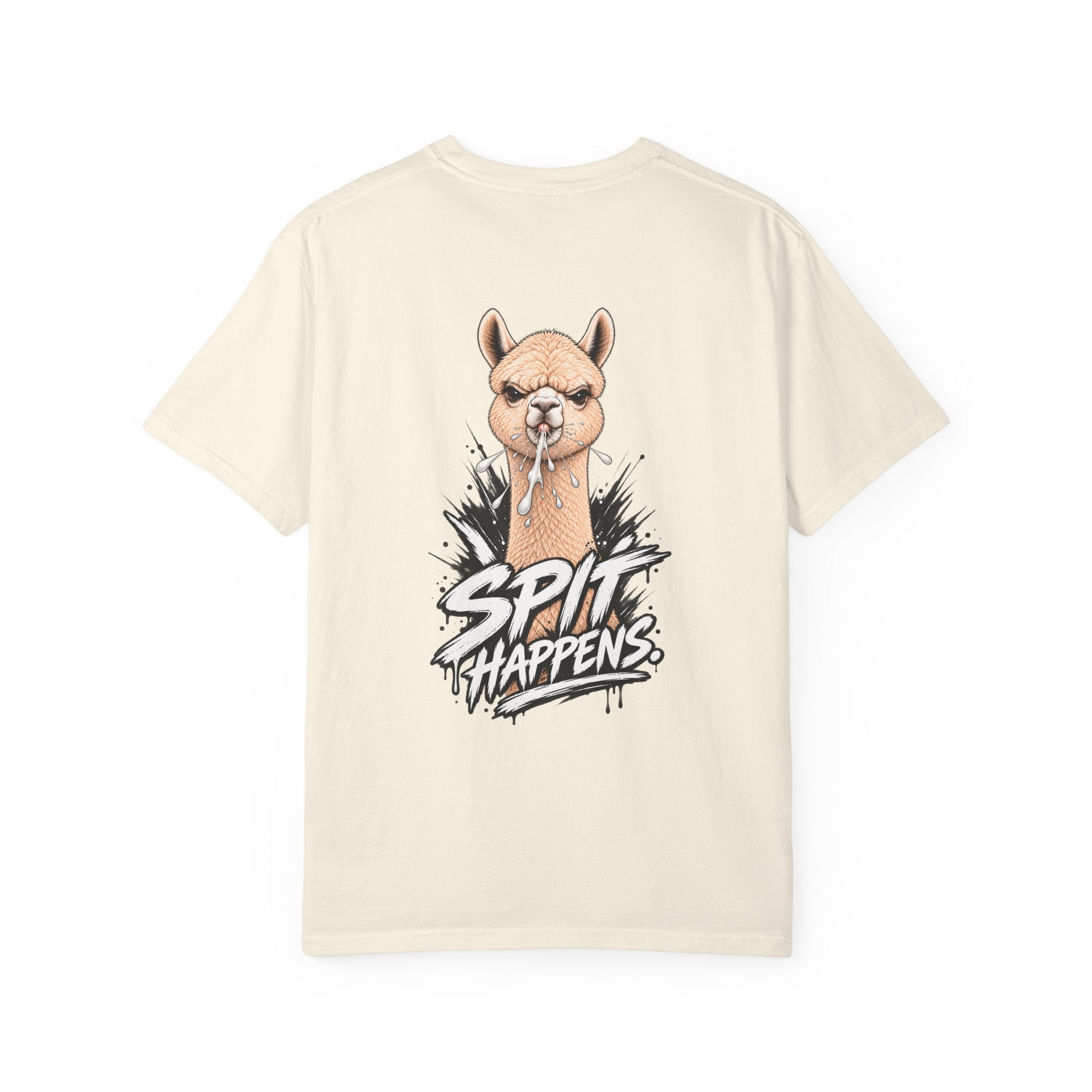 ARAW Illustration T-shirt — "Spit Happens" Funny Alpaca Tee