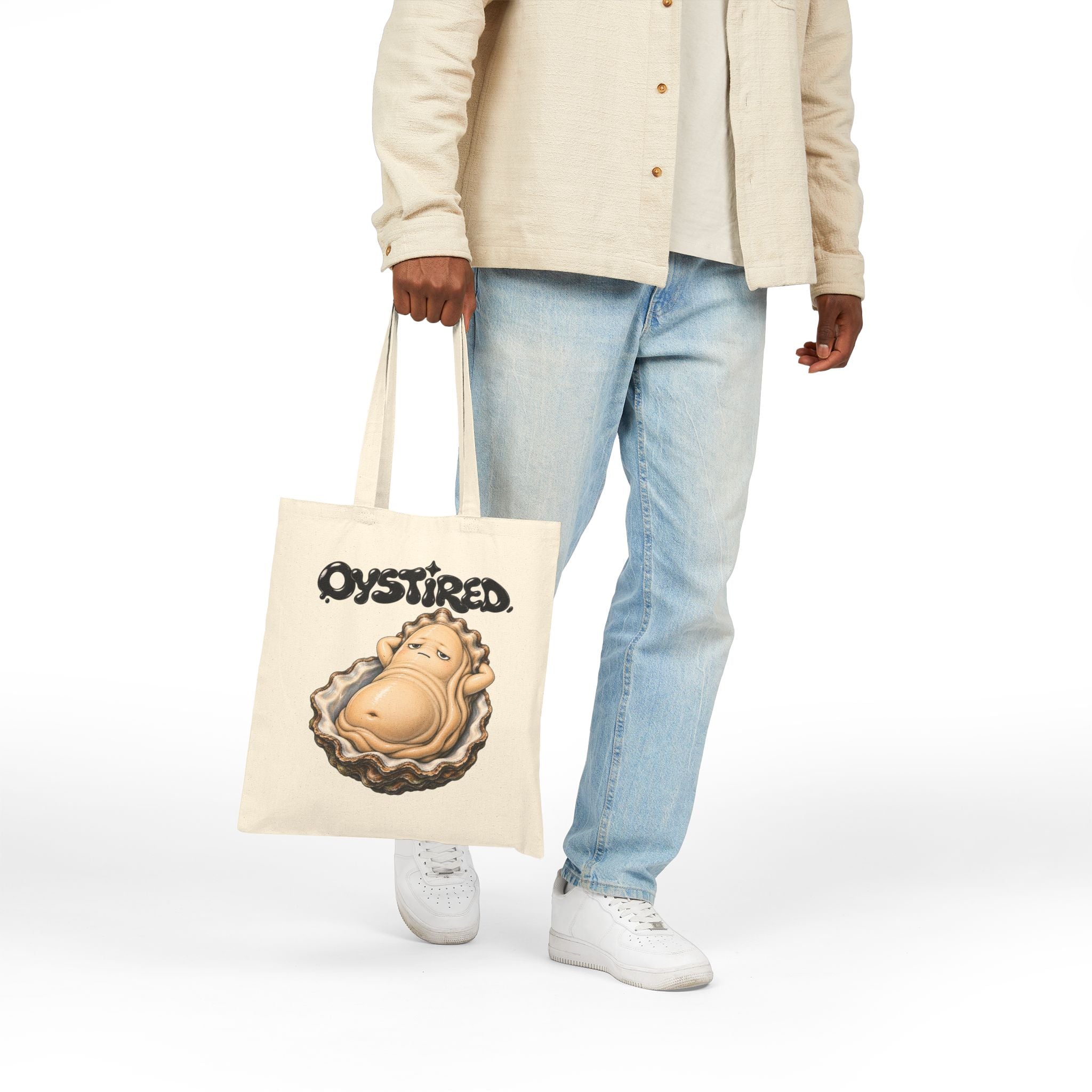 Oystired Canvas Tote Bag — Funny Lazy Oyster Beach Grocery Tote