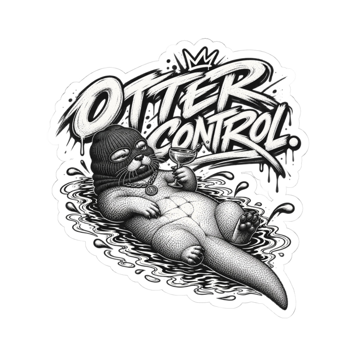 Otter Control Kiss-Cut Sticker — Black & White Lounge Otter Vinyl Decal | ARAW