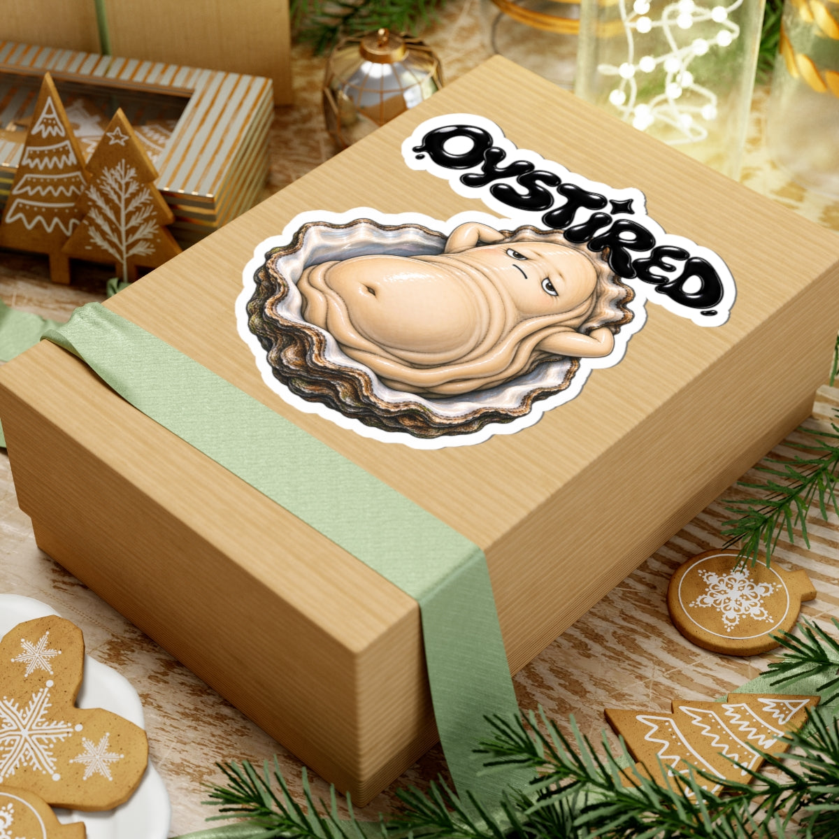 Oystired Kiss-Cut Sticker — Funny Tired Oyster Vinyl Decal | ARAW