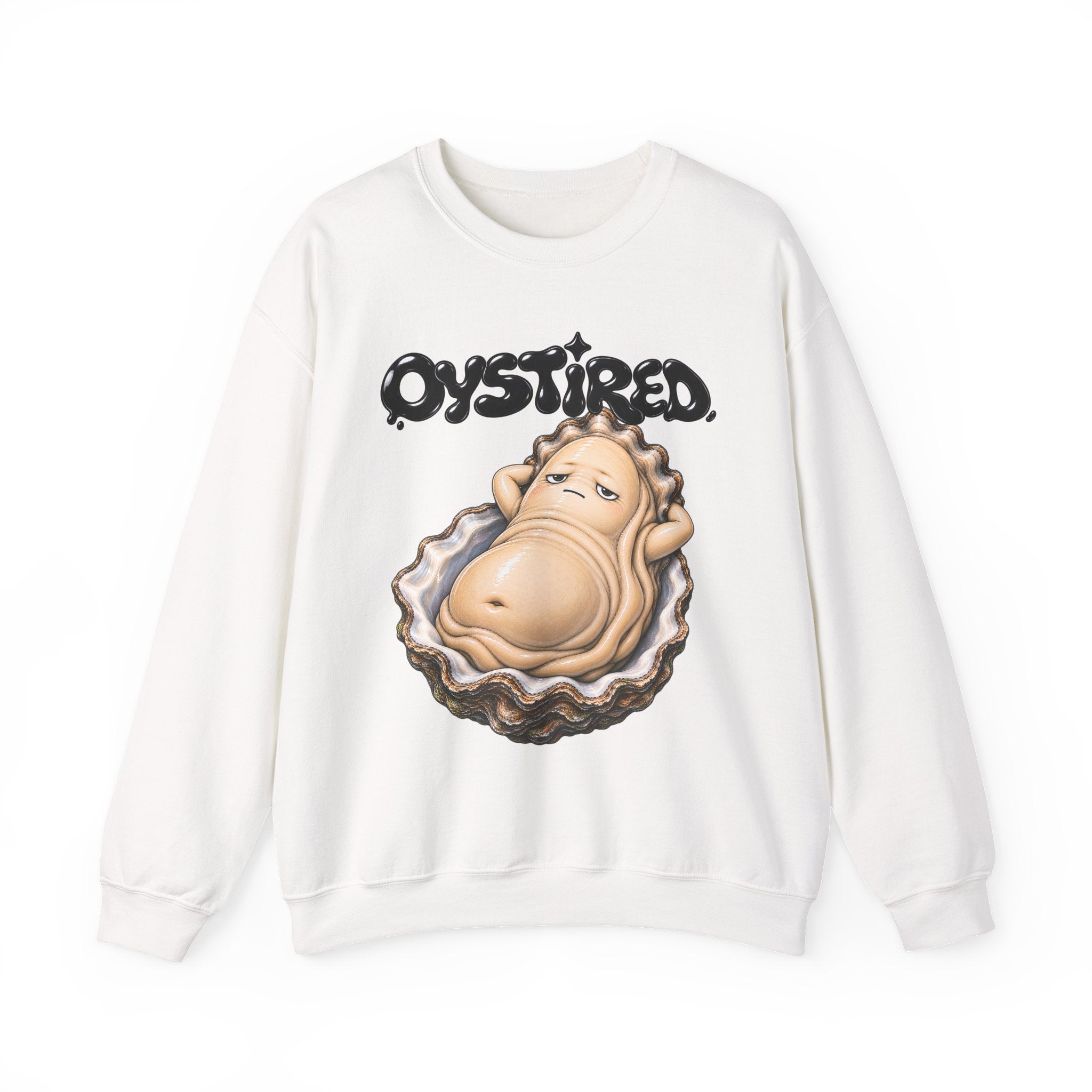 Oystired Crewneck Sweatshirt — Funny Relaxed Oyster Graphic Pullover