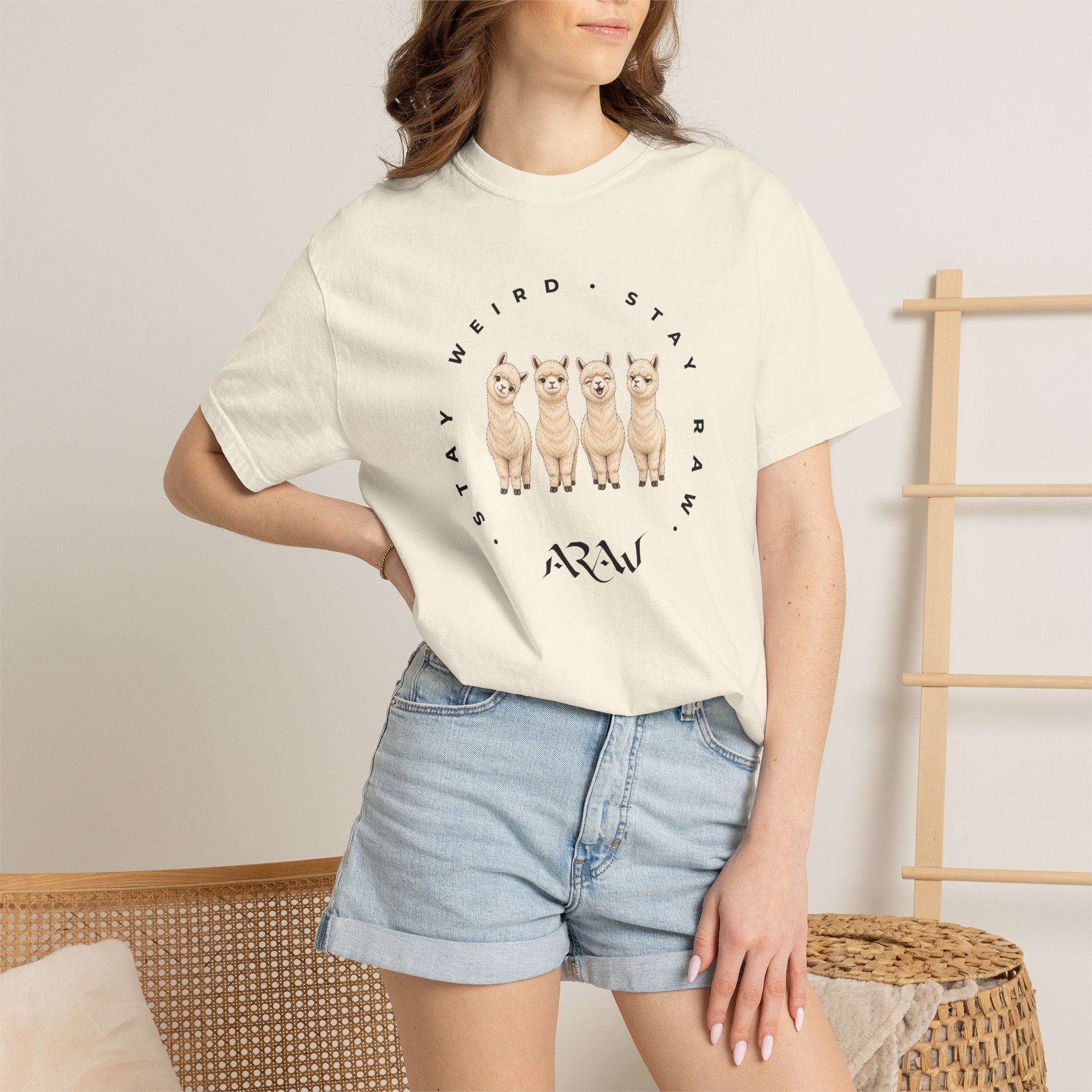 ARAW Illustration T-shirt — "Spit Happens" Funny Alpaca Tee