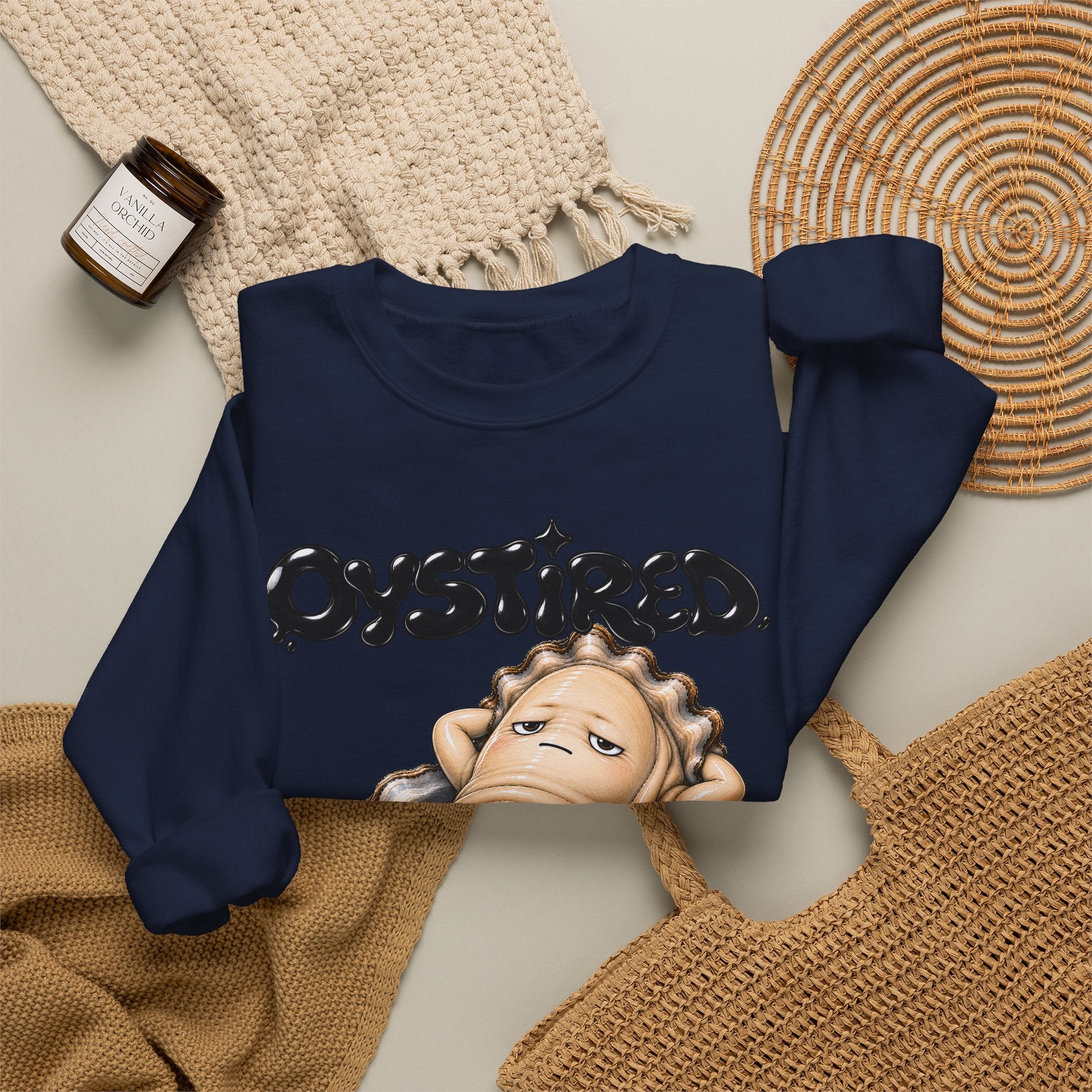 Oystired Crewneck Sweatshirt — Funny Relaxed Oyster Graphic Pullover