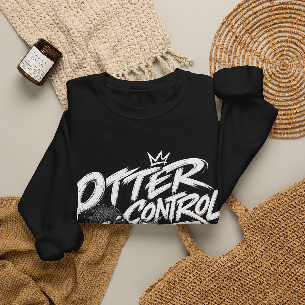 Otter Control Crewneck Sweatshirt — River Otter Graphic Pullover | ARAW
