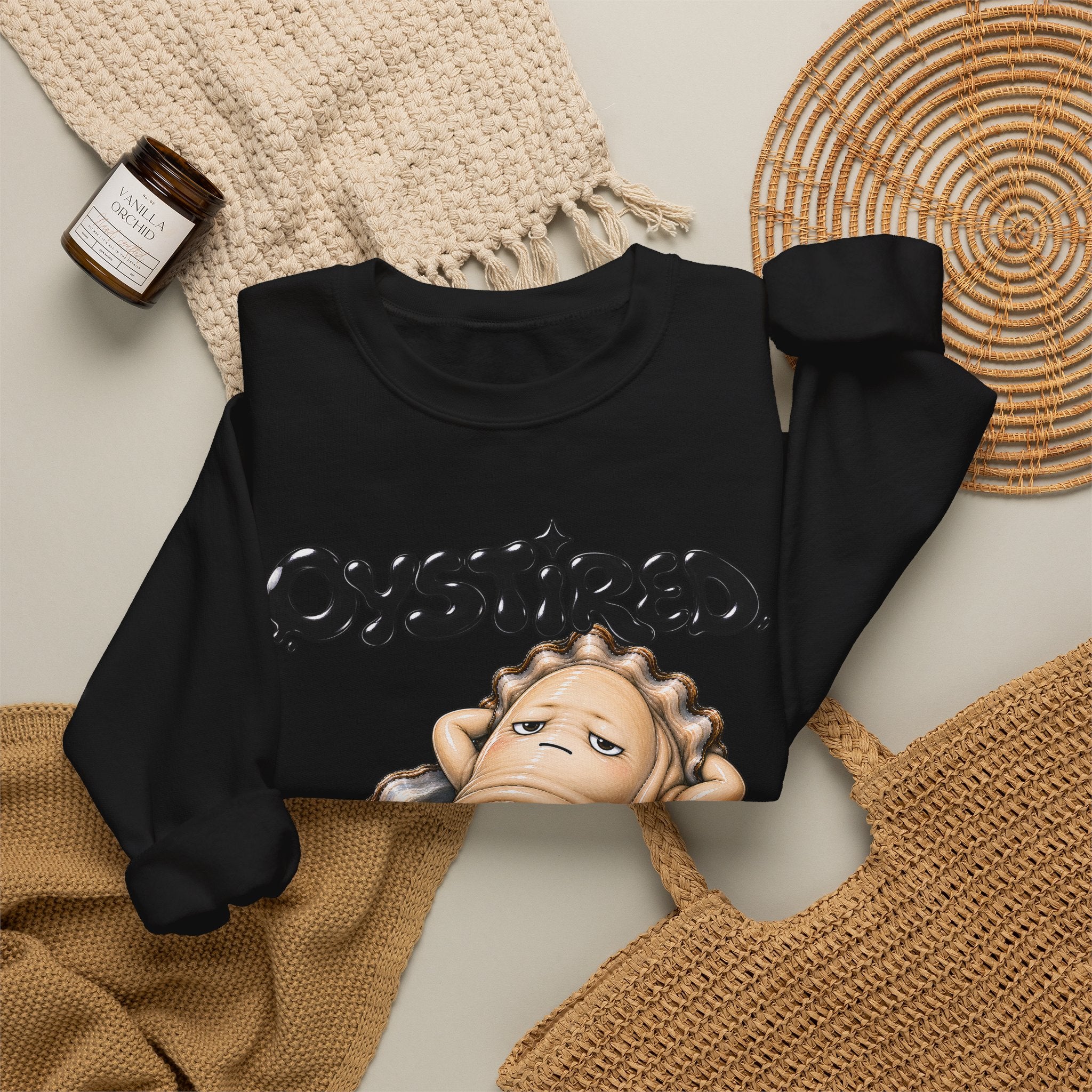 Oystired Crewneck Sweatshirt — Funny Relaxed Oyster Graphic Pullover
