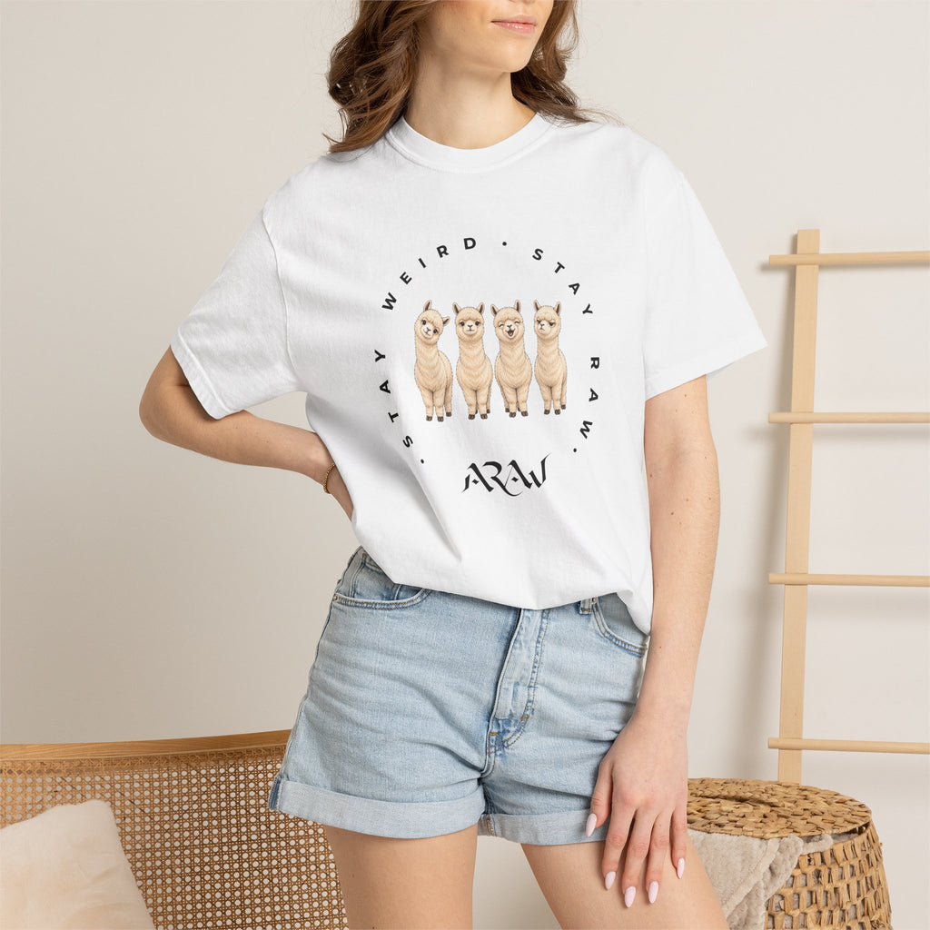 ARAW Illustration T-shirt — "Spit Happens" Funny Alpaca Tee