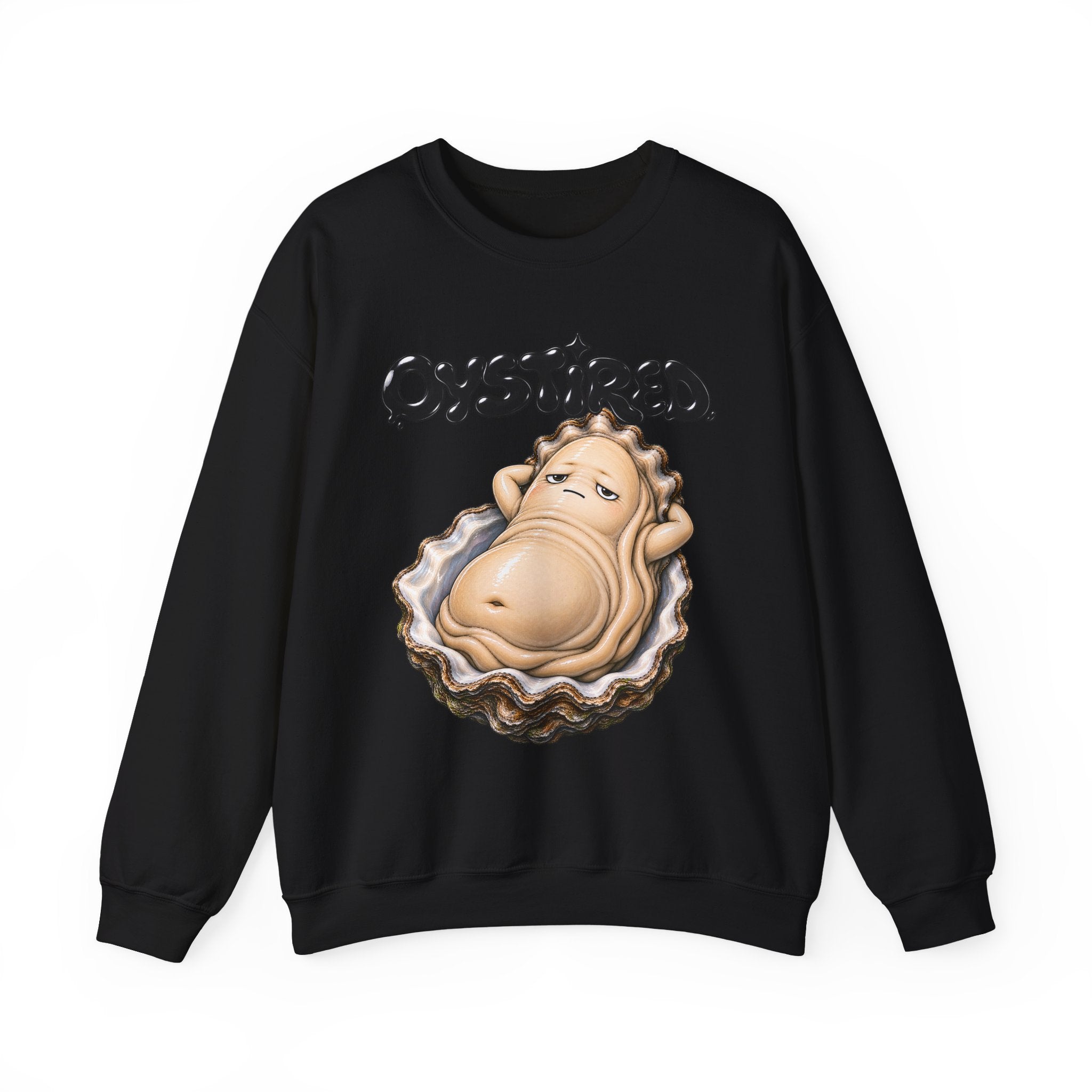 Oystired Crewneck Sweatshirt — Funny Relaxed Oyster Graphic Pullover