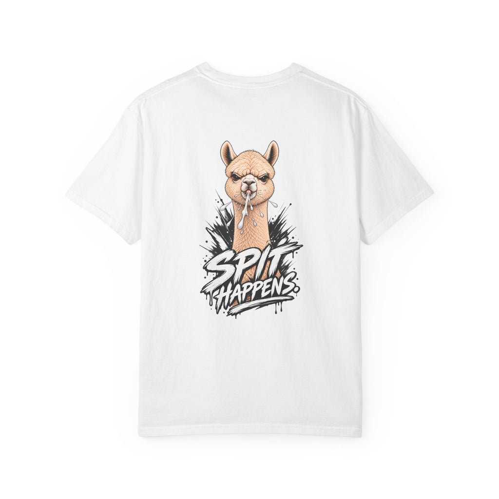 Spit Happens Funny Alpaca Tee — Garment-Dyed Graphic T-Shirt | ARAW