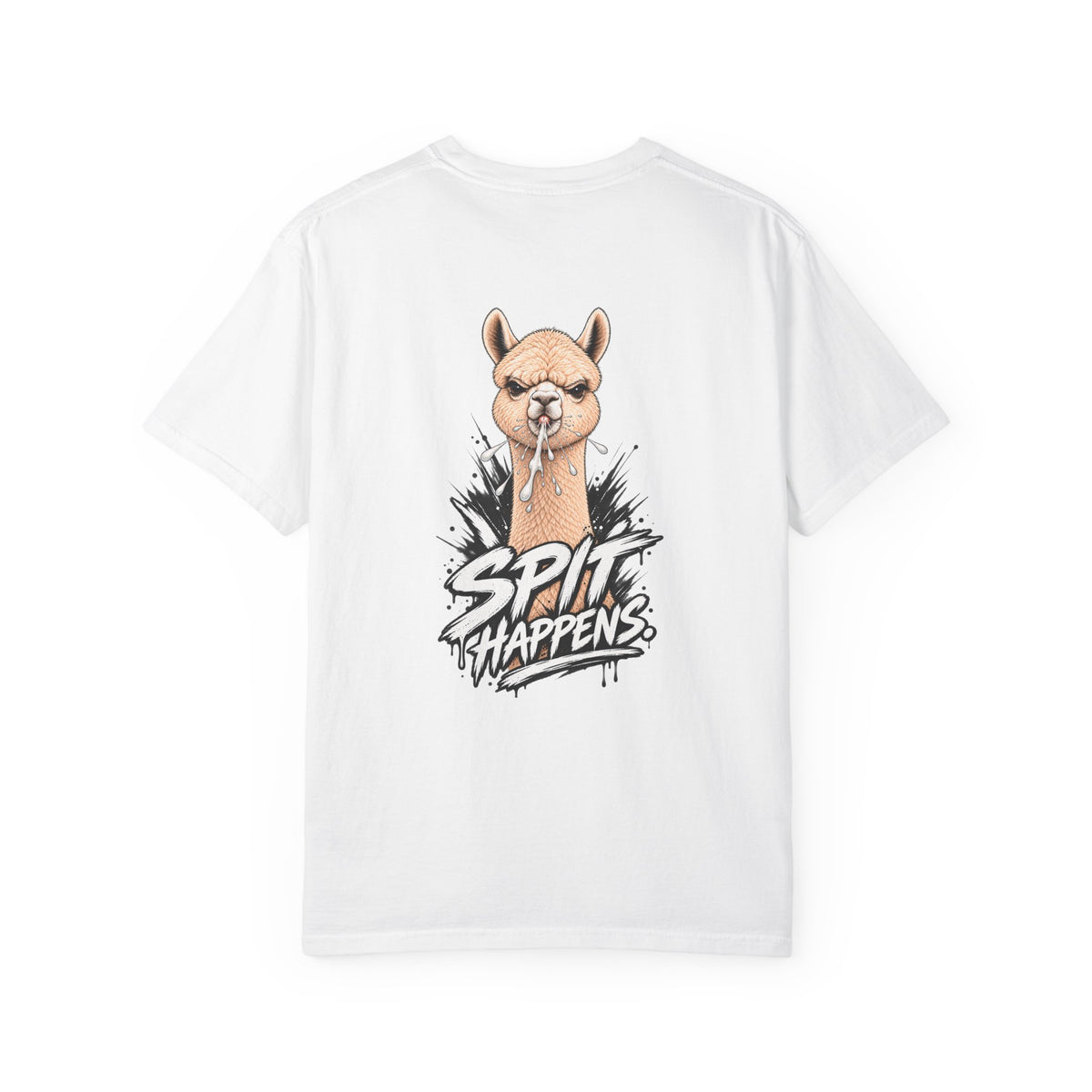 Spit Happens Funny Alpaca Tee — Garment-Dyed Graphic T-Shirt | ARAW