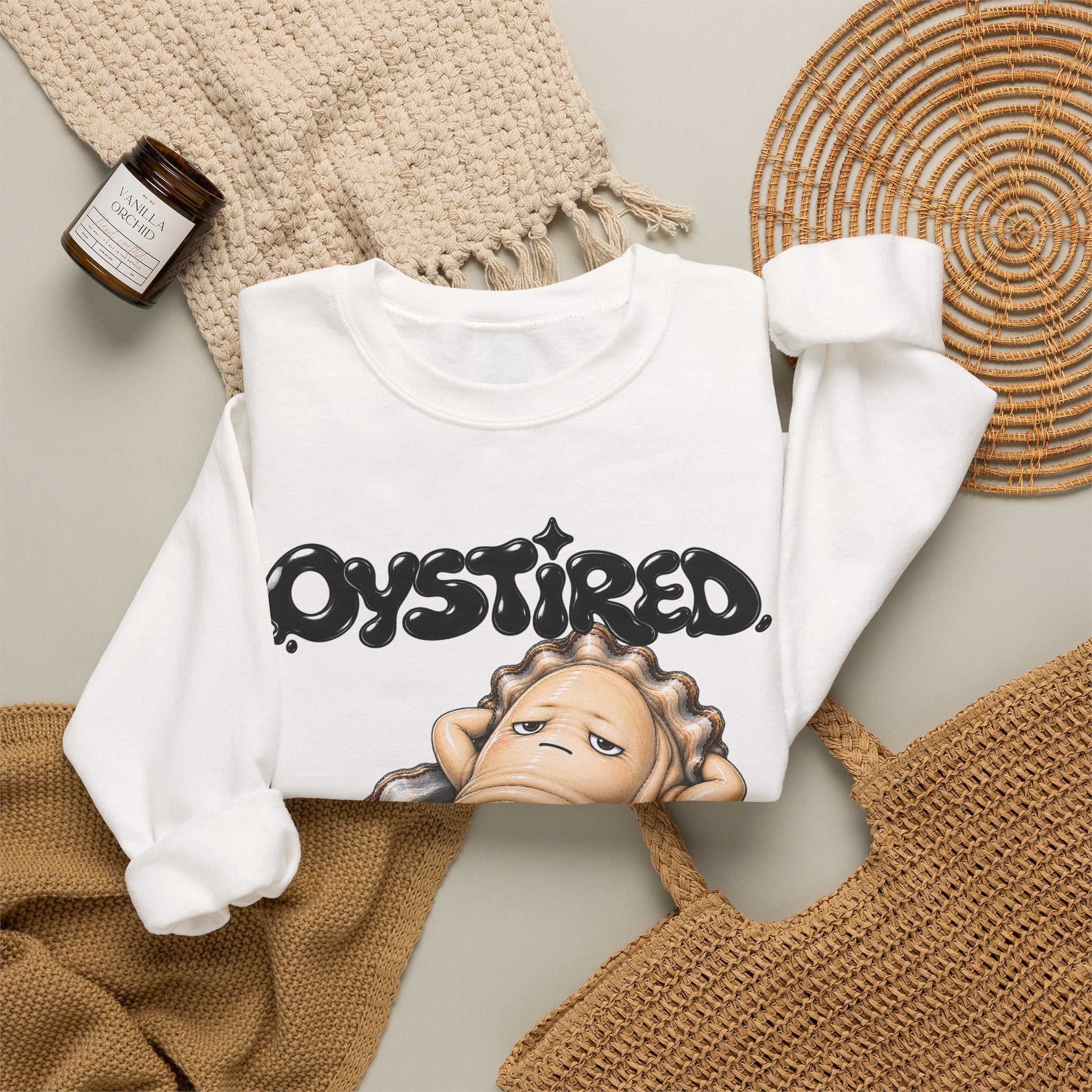 Oystired Crewneck Sweatshirt — Funny Relaxed Oyster Graphic Pullover