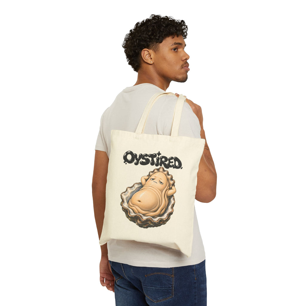 Oystired Canvas Tote Bag — Funny Lazy Oyster Beach Grocery Tote