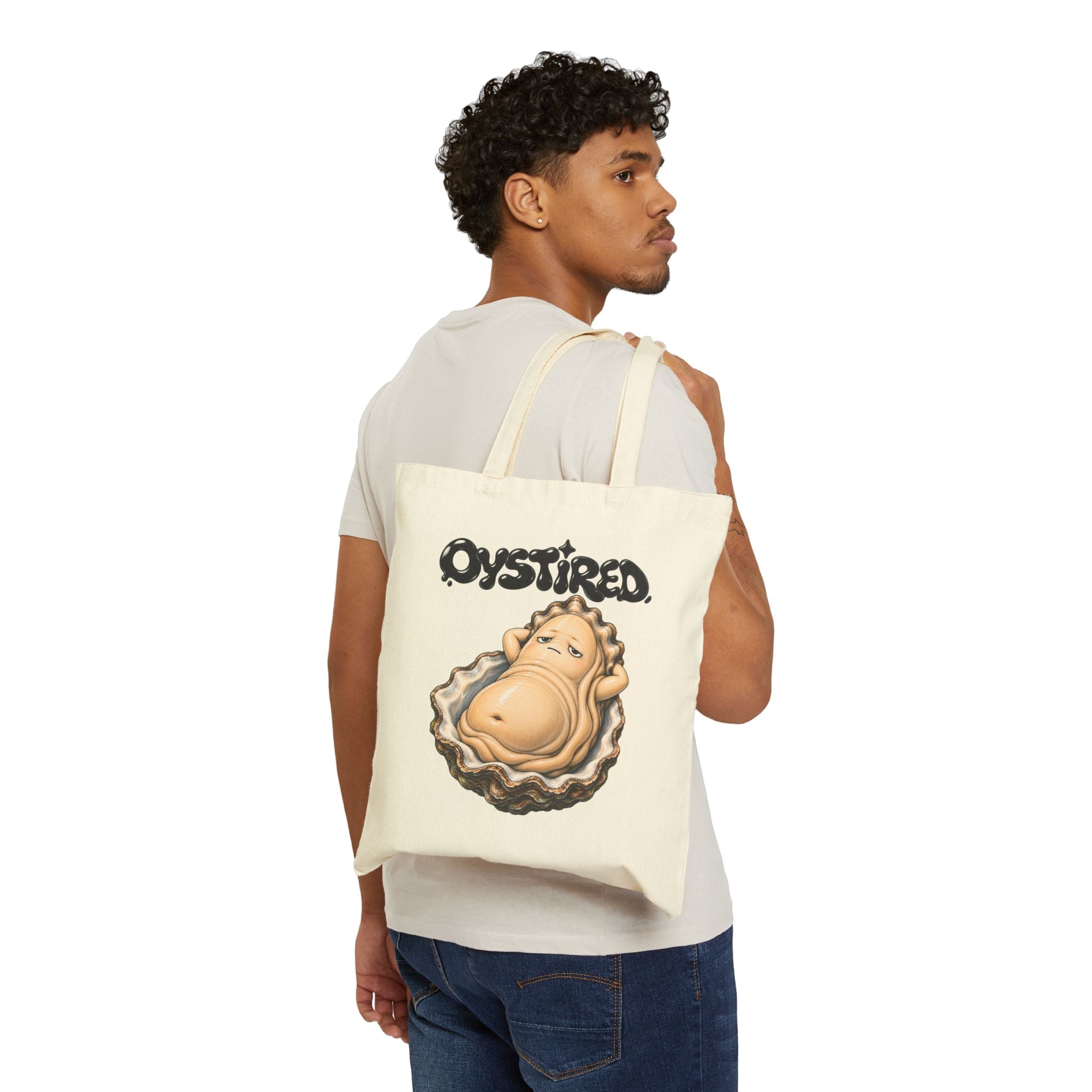 Oystired Canvas Tote Bag — Funny Lazy Oyster Beach Grocery Tote