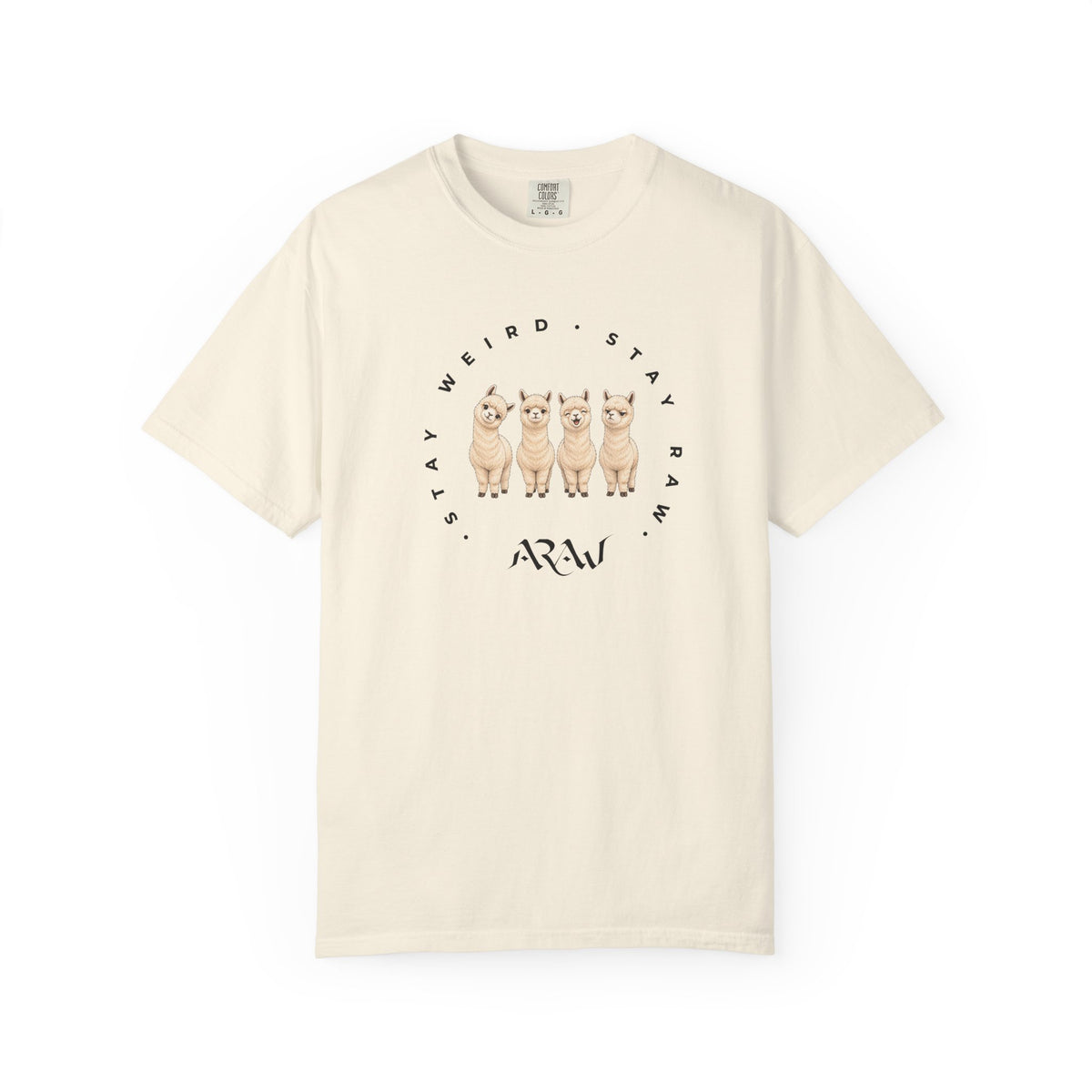 Spit Happens Funny Alpaca Tee — Garment-Dyed Graphic T-Shirt | ARAW