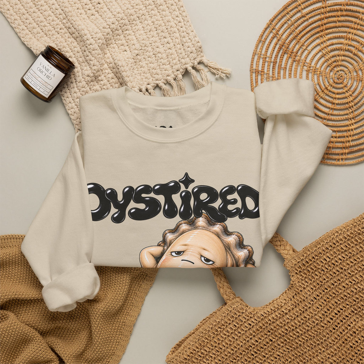Oystired Crewneck Sweatshirt — Funny Oyster Graphic Pullover | ARAW